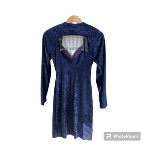 Vtg 80s Zum Zum Evening‎ Beaded Cutout Sweetheart Neck Blue Cocktail Dress Sz 12